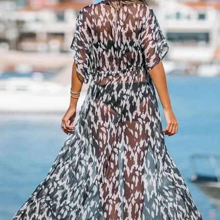 Cache Maillot Femme Été Léger Style Kimono Vêtement Plage Bohème-0