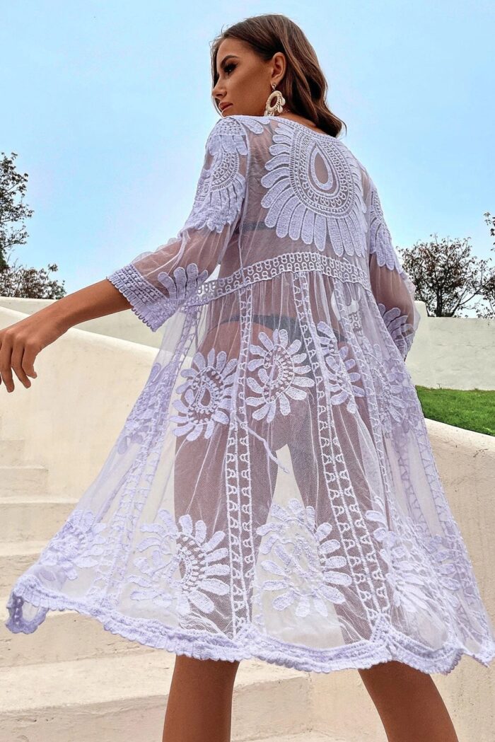 Cache Maillot Femme Tunique Plage Été Ample Légère Bohème Transparent-00000000000