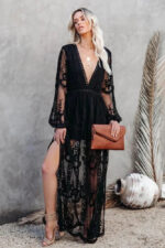 Longue robe noire style bohème chic élégante pour femme