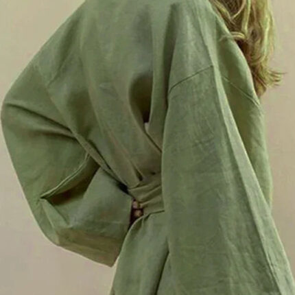 Peignoir fluide femme style kimono vert tendance détente maison-0