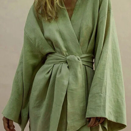 Peignoir fluide femme style kimono vert tendance détente maison