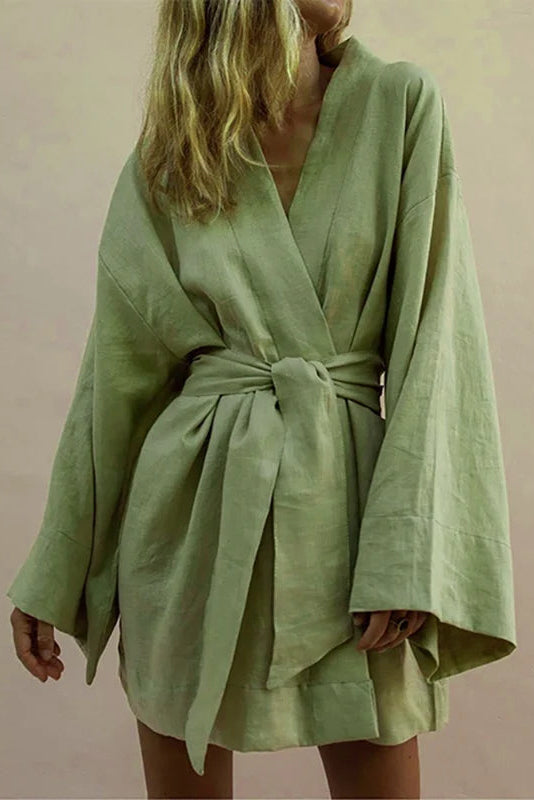 Peignoir fluide femme style kimono vert tendance détente maison
