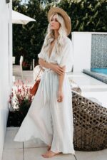 Peignoir Long Blanc Style Kimono Femme Lingerie Douce Élégante-0
