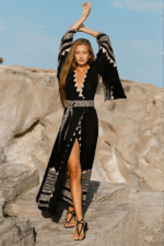 Peignoir Long Femme Style Kimono Noir Élégant Vêtement Intérieur Confortable-00