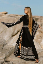 Peignoir Long Femme Style Kimono Noir Élégant Vêtement Intérieur Confortable-000