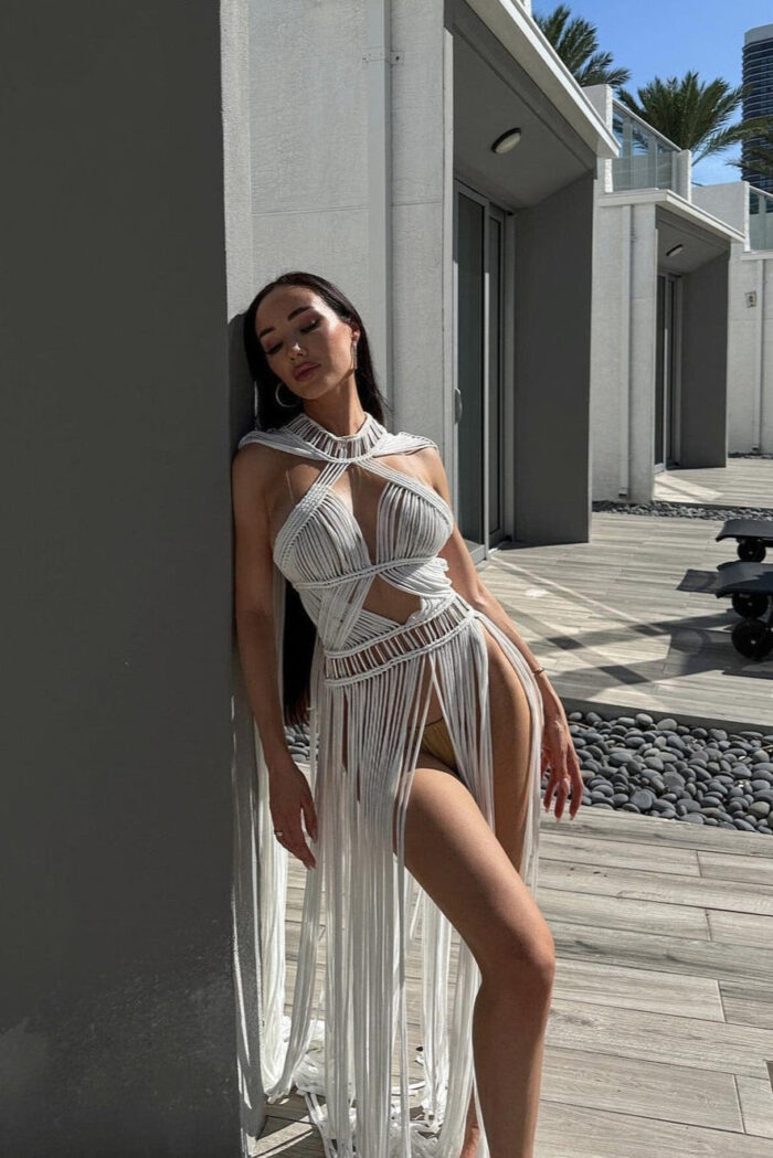 Robe Bohème en Fibres Naturelles Tressées à la Main Style Plage Été-00