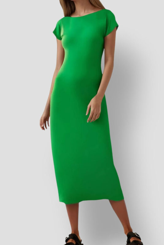 Robe Décontractée Femme Couleur Vert Tendance Style Tee Shirt Idéale Été