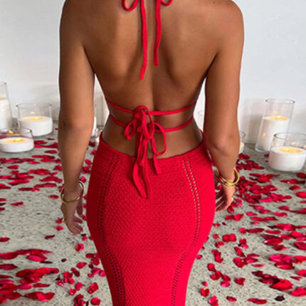 Robe d'été Femme Rouge Style Crochet Tendance Idéale Plage et Soirée-0