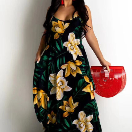 Robe d'été fleurie pour femme Élégante et colorée Idéale pour la plage ou les vacances-0