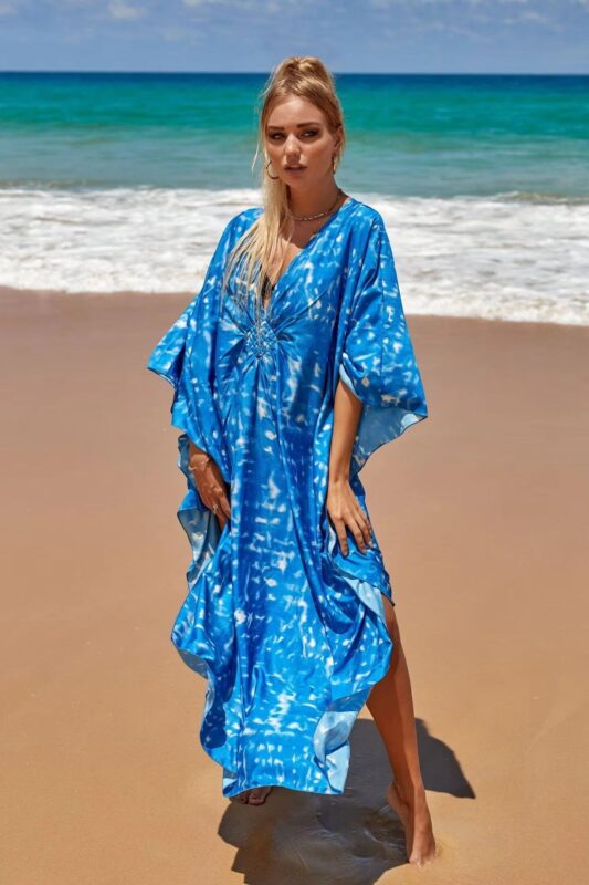 Robe d'été fluide bleu ciel, idéale pour la plage et les vacances-0