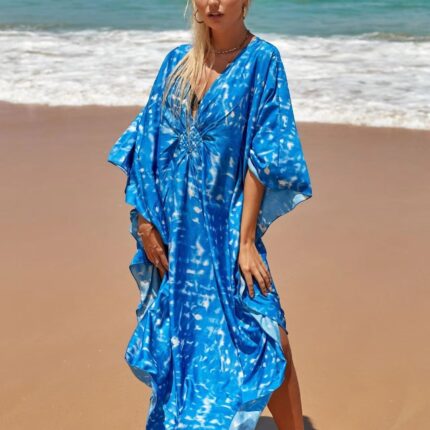Robe d'été fluide bleu ciel, idéale pour la plage et les vacances-0