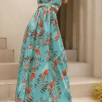 Robe d'été fluide imprimée tropical pour femme élégante et confortable-0