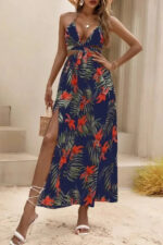Robe d'été fluide imprimée tropical pour femme élégante et confortable-00000