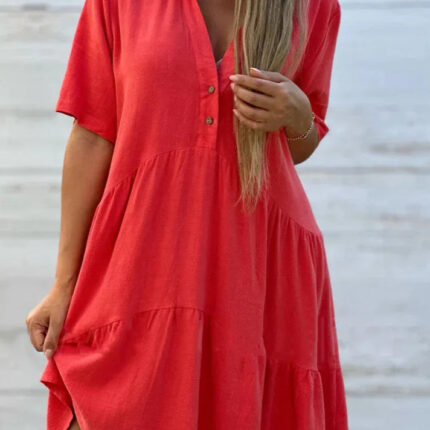 Robe d'été légère en coton pour femme Tenue décontractée et confortable-0