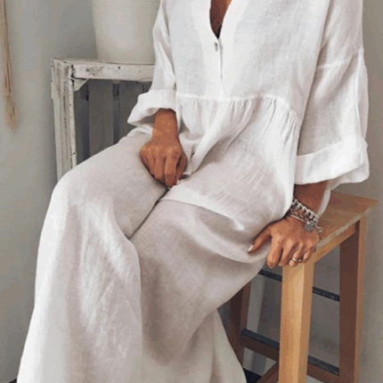 Robe Été Femme Ample Blanche Style Chemise en Lin Confortable et Élégante