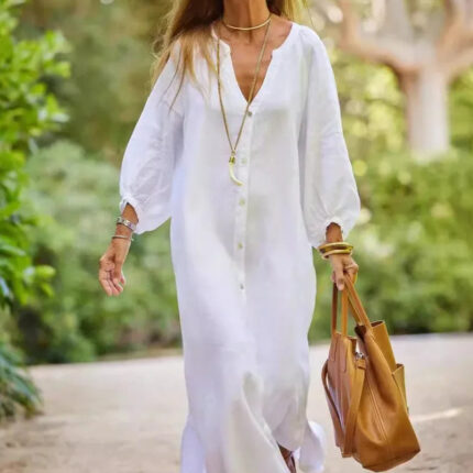 Robe Été Femme Longue Fluide Style Bohème Lin Couleur Claire