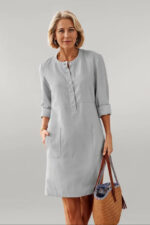 Robe Été Femme Style Tunique Ample et Confortable en Lin Aspect Naturel-0000