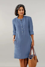 Robe Été Femme Style Tunique Ample et Confortable en Lin Aspect Naturel-00000