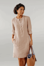 Robe Été Femme Style Tunique Ample et Confortable en Lin Aspect Naturel-000000