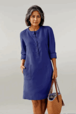Robe Été Femme Style Tunique Ample et Confortable en Lin Aspect Naturel-00000000