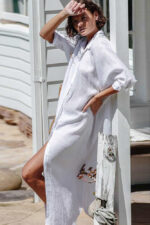 Robe Été Légère Femme Style Chemise Confortable et Élégante Tissu Popeline Tendance-0