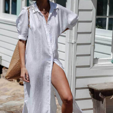 Robe Été Légère Femme Style Chemise Confortable et Élégante Tissu Popeline Tendance