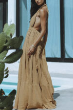 Robe Femme Élégante Couleur Caramel Tendance Coupe Moderne Idéale Pour Soirées et Cérémonies-00