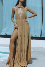 Robe Femme Élégante Couleur Caramel Tendance Coupe Moderne Idéale Pour Soirées et Cérémonies-000