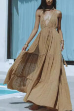 Robe Femme Élégante Couleur Caramel Tendance Coupe Moderne Idéale Pour Soirées et Cérémonies
