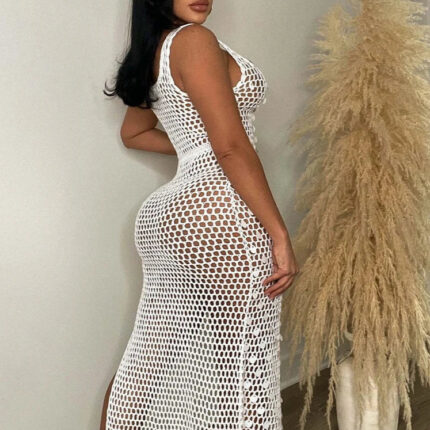 Robe Femme Élégante Crochet et Paillettes, Tenue de Soirée Festive-0