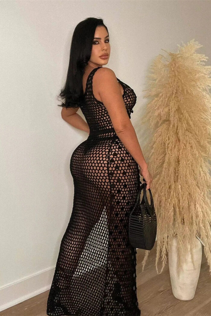 Robe Femme Élégante Crochet et Paillettes, Tenue de Soirée Festive-00000