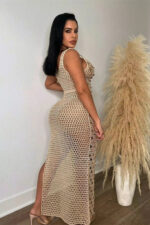Robe Femme Élégante Crochet et Paillettes, Tenue de Soirée Festive-000000