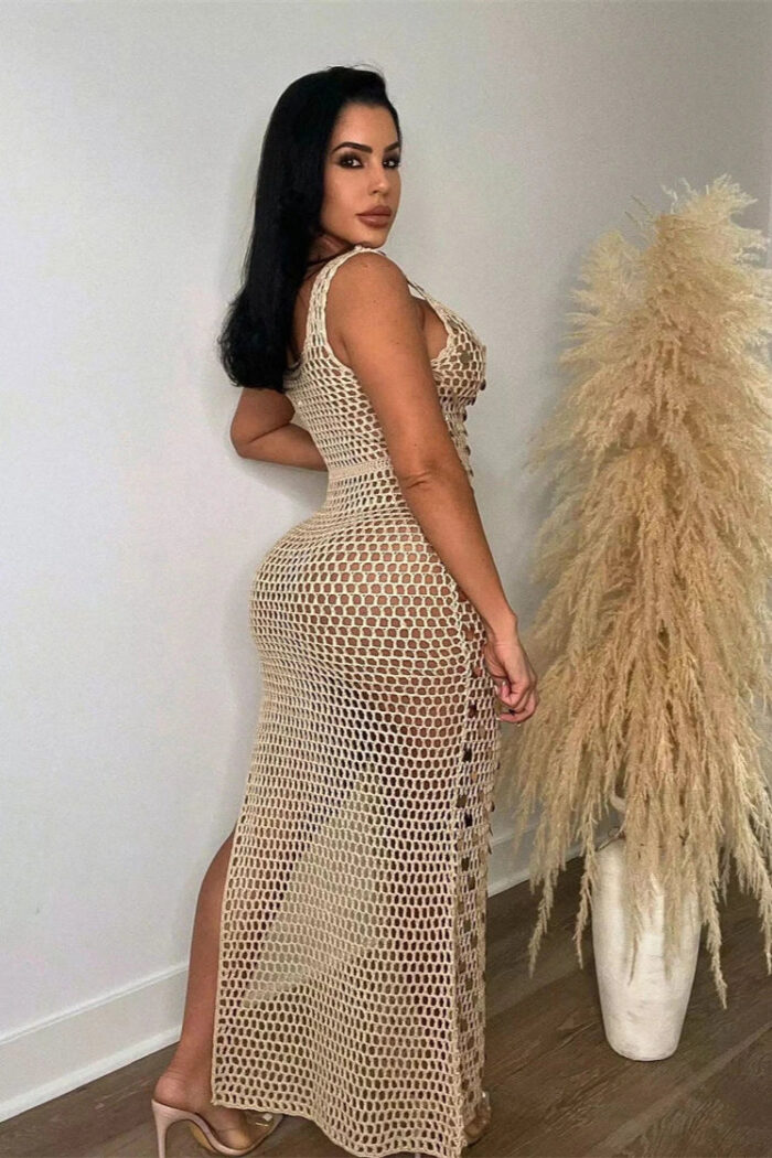 Robe Femme Élégante Crochet et Paillettes, Tenue de Soirée Festive-000000