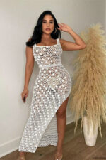 Robe Femme Élégante Crochet et Paillettes, Tenue de Soirée Festive