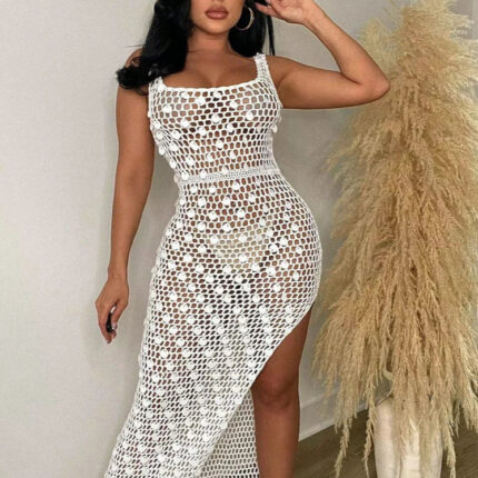 Robe Femme Élégante Crochet et Paillettes, Tenue de Soirée Festive