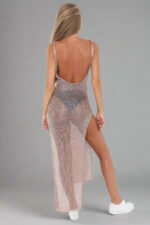 Robe Femme Élégante Maille Brillante Couleur Or Tendance Mode Actuelle-000