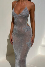 Robe Femme Élégante Style Maille Brillante Tendance Soirée Cocktail Mariage Cérémonie-000