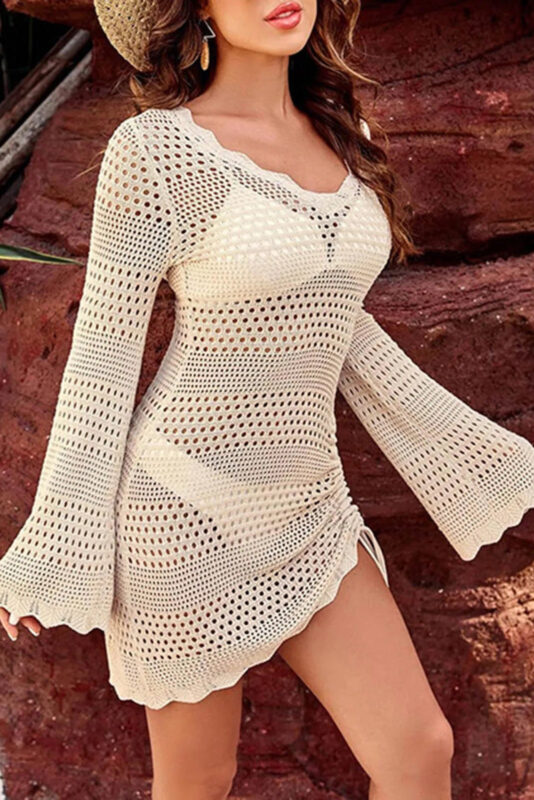 Robe Femme Été Crochet Couleur Crème Élégante Tendance Bohème Chic