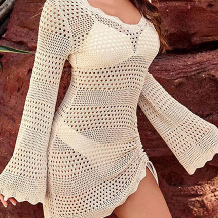 Robe Femme Été Crochet Couleur Crème Élégante Tendance Bohème Chic