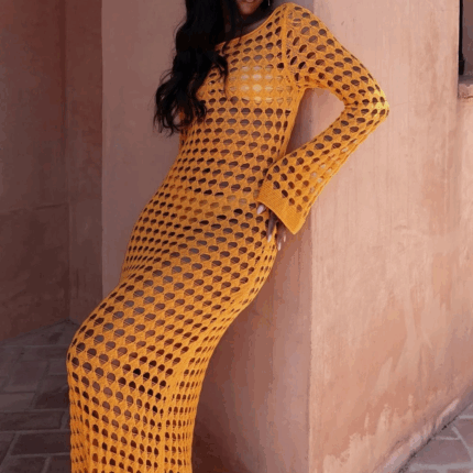 Robe Femme Orange Tendance en Maille Confortable Style Décontracté et Élégant-0