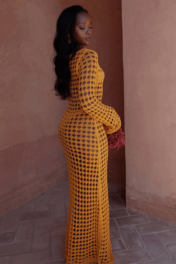 Robe Femme Orange Tendance en Maille Confortable Style Décontracté et Élégant-00