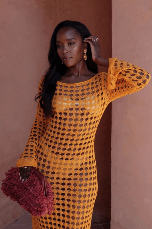 Robe Femme Orange Tendance en Maille Confortable Style Décontracté et Élégant