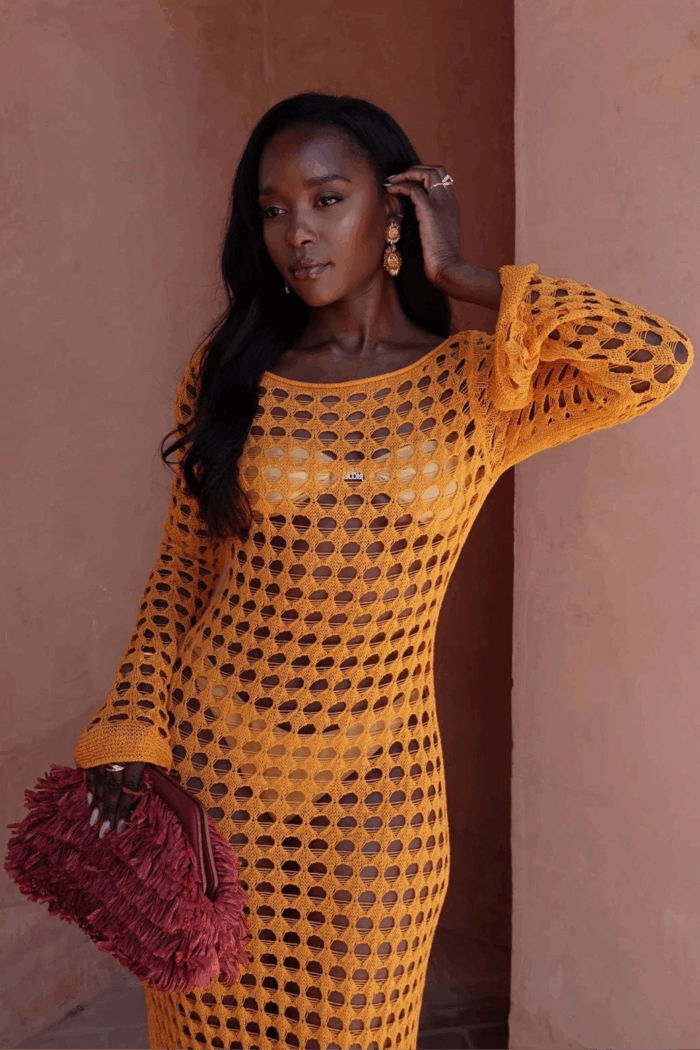 Robe Femme Orange Tendance en Maille Confortable Style Décontracté et Élégant
