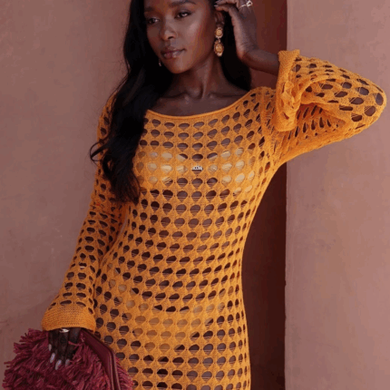 Robe Femme Orange Tendance en Maille Confortable Style Décontracté et Élégant