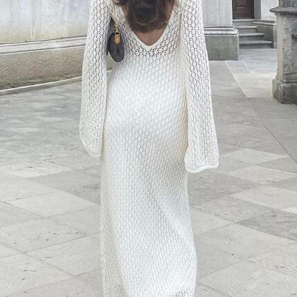Robe légère d'été blanche femme en tricot confortable et tendance-0