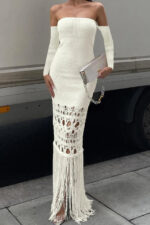 Robe longue bohème en macramé blanc idéal pour l'été et les festivals-00