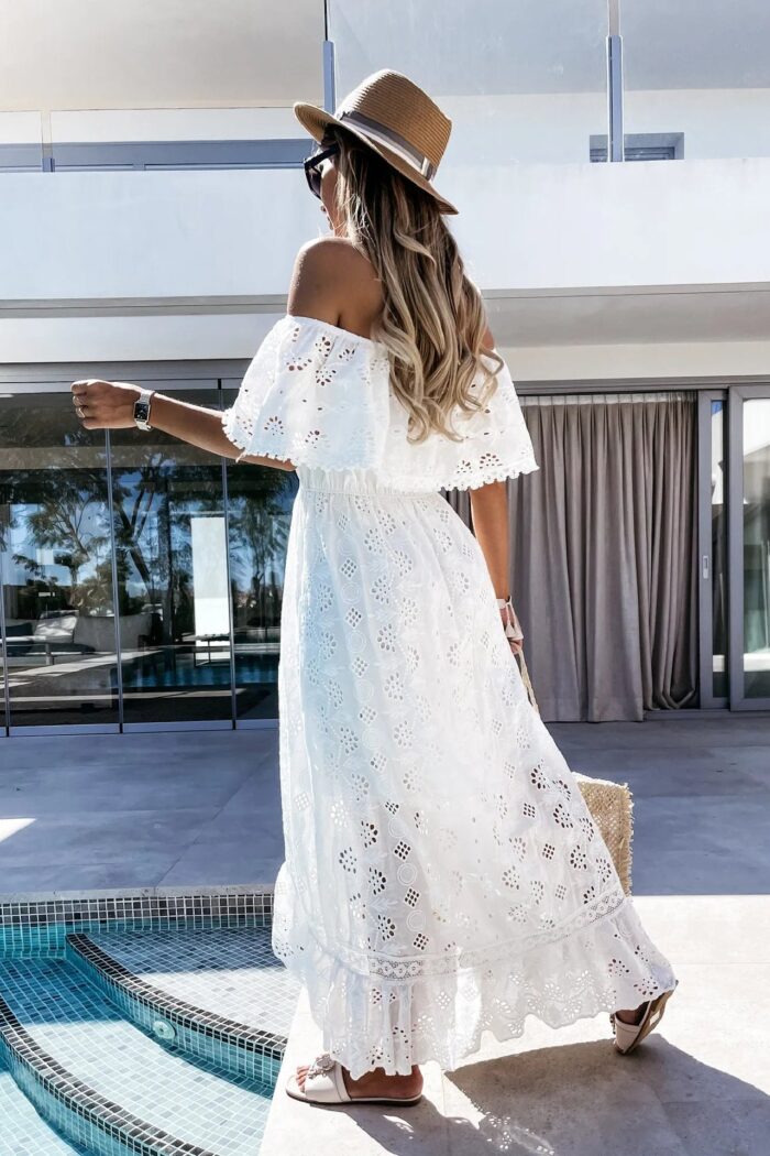 Robe Longue Élégante Femme Inspirée des Îles, Tenue de Soirée Festive et Colorée-00