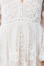 Robe Longue Femme Élégante Manches Longues Couleur Blanche pour Soirée-0000