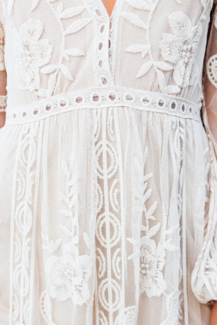Robe Longue Femme Élégante Manches Longues Couleur Blanche pour Soirée-0000