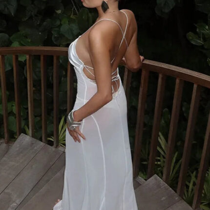 Robe Longue Femme Voile Bas Élégant Fluide Bohème Chic Été-0